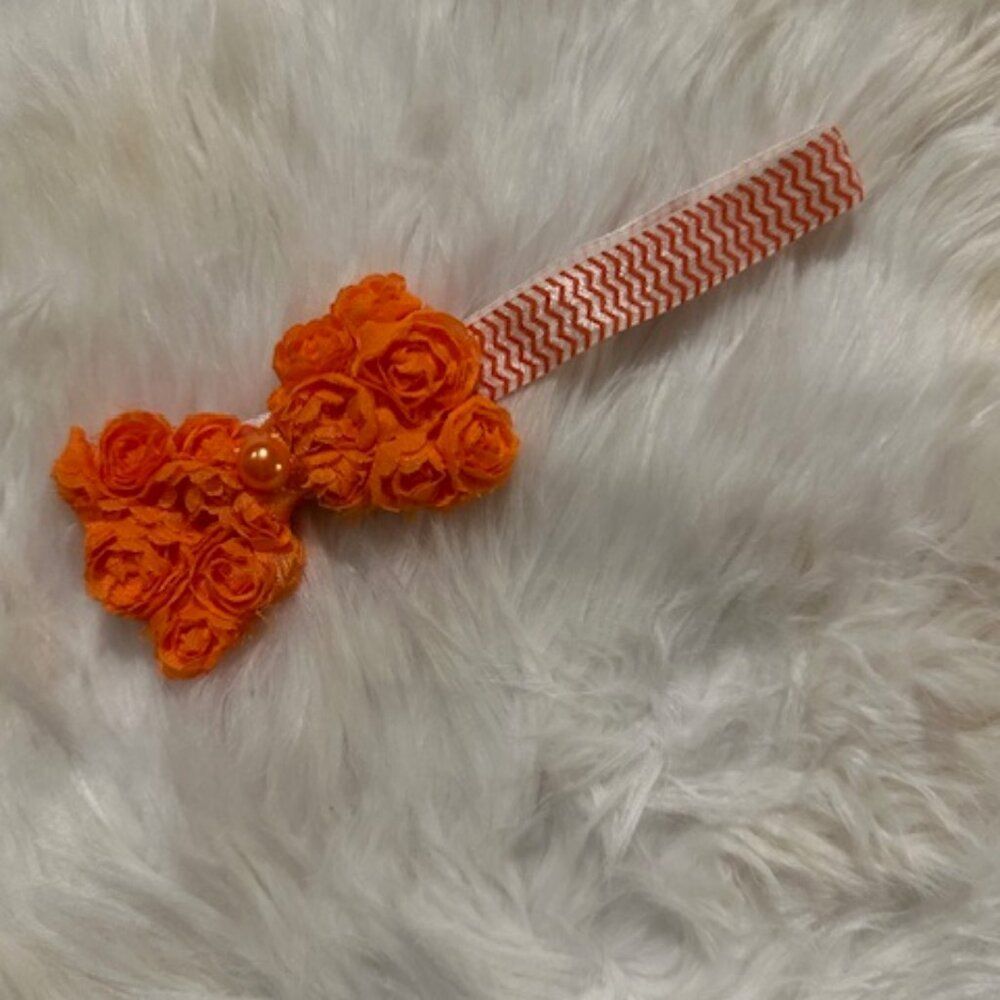 Orange Bow Shabby Flower on FOE elastic Headband  7572  Handmade Boutique